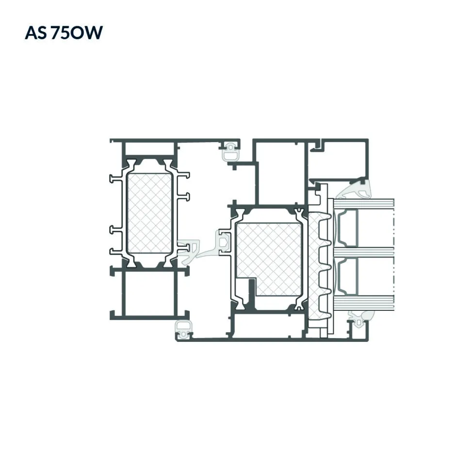 Przekrój przez okno otwierane na zewnątrz