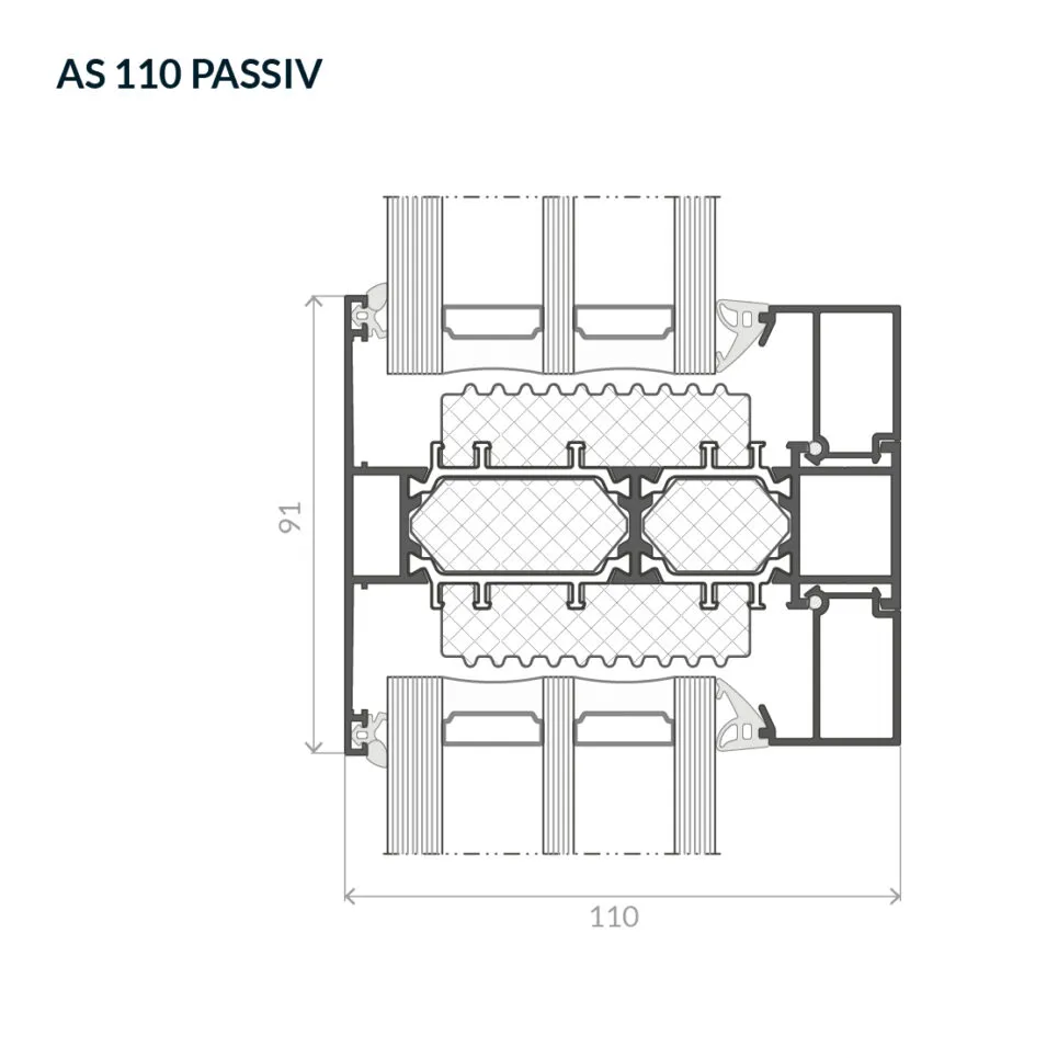 Przekrój przewiązki okna stałego